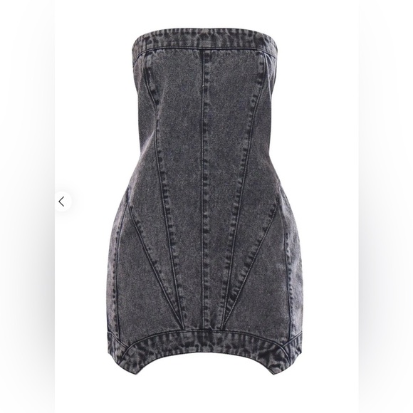 PrettyLittleThing Asymmetrical Denim Washed Black Mini Dress NWT - Picture 5 of 7